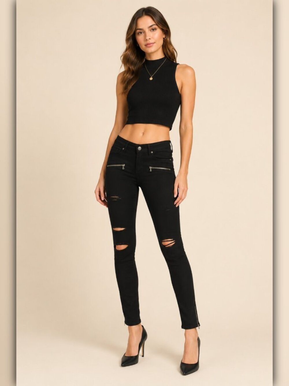 A600 • Black Shadow Destructed Zip Ultra Skinny Jeans